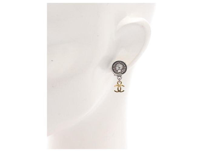 Chanel Coco Mark Medallion Swing Ohrringe Silber Golden - Ansicht 4