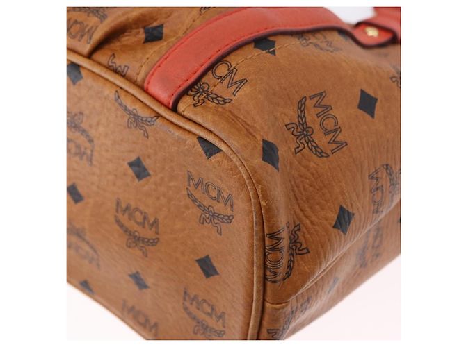 Bolsa Tote MCM Vicetos em PVC e couro marrom com detalhes dourados 2way Auth ki6729A - vista 10