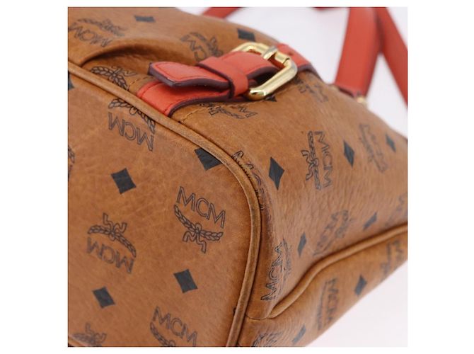 Bolsa Tote MCM Vicetos em PVC e couro marrom com detalhes dourados 2way Auth ki6729A - vista 16