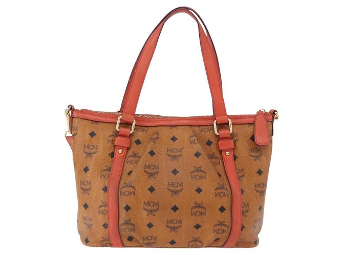 Bolsa Tote MCM Vicetos em PVC e couro marrom com detalhes dourados 2way Auth ki6729A - vista 2