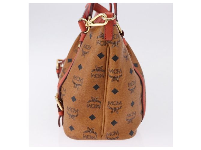 Bolsa Tote MCM Vicetos em PVC e couro marrom com detalhes dourados 2way Auth ki6729A - vista 3