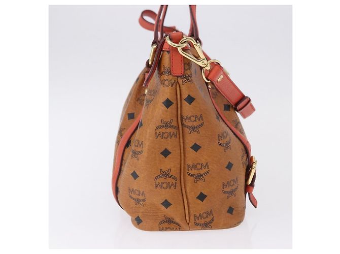Bolsa Tote MCM Vicetos em PVC e couro marrom com detalhes dourados 2way Auth ki6729A - vista 4
