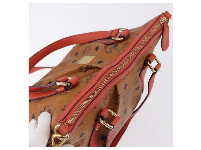 Bolsa Tote MCM Vicetos em PVC e couro marrom com detalhes dourados 2way Auth ki6729A - vista 6