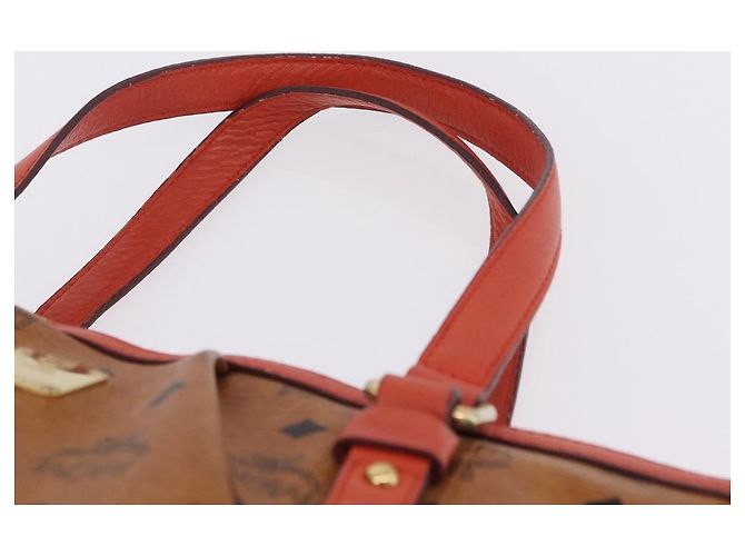Bolsa Tote MCM Vicetos em PVC e couro marrom com detalhes dourados 2way Auth ki6729A - vista 8