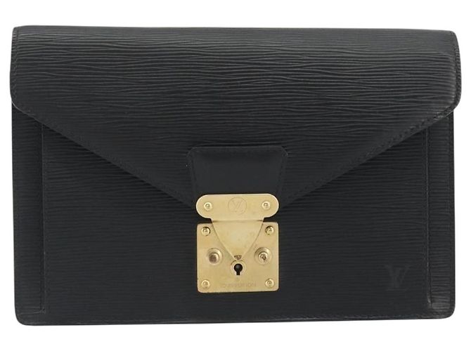 LOUIS VUITTON Epi Serie Dragonne Clutch Bag Black Noir M52612 LV Auth ep15521 Nero - vista 13