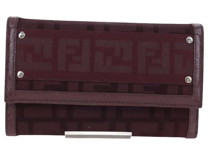 FENDI Zucca Canvas Trifold Wallet Nylon Leather Bordeaux Silver Auth am12141V - view 13