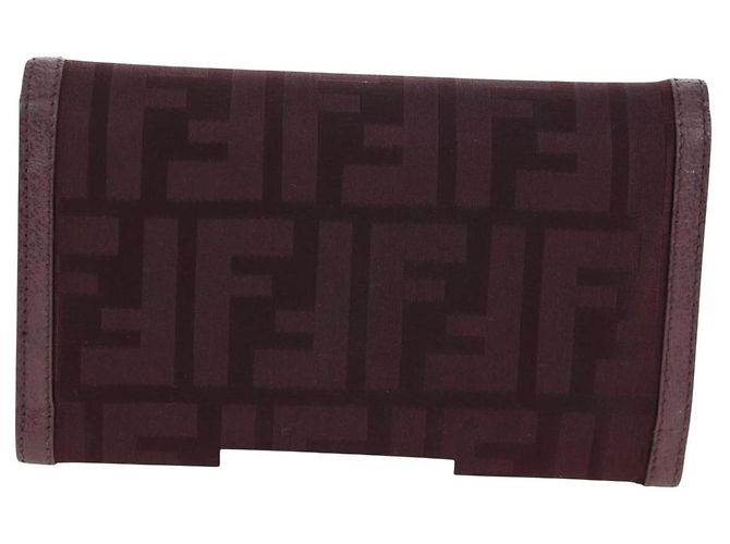FENDI Zucca Canvas Trifold Wallet Nylon Leather Bordeaux Silver Auth am12141V - view 2