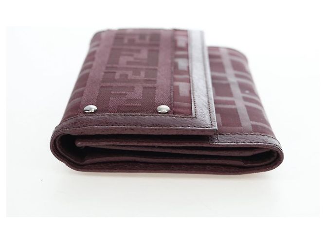 FENDI Zucca Canvas Trifold Wallet Nylon Leather Bordeaux Silver Auth am12141V - view 3