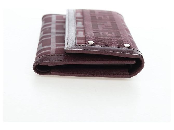 FENDI Zucca Canvas Trifold Wallet Nylon Leather Bordeaux Silver Auth am12141V - view 4