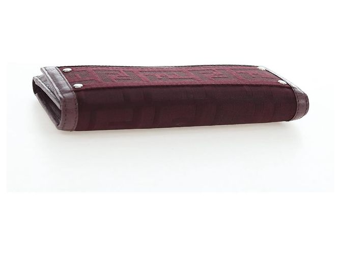 FENDI Zucca Canvas Trifold Wallet Nylon Leather Bordeaux Silver Auth am12141V - view 5