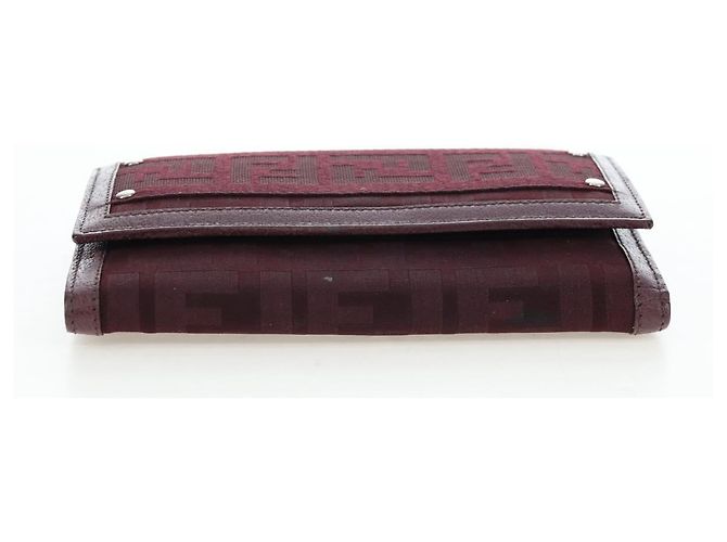 FENDI Zucca Canvas Trifold Wallet Nylon Leather Bordeaux Silver Auth am12141V - view 6