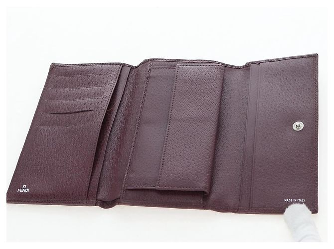 FENDI Zucca Canvas Trifold Wallet Nylon Leather Bordeaux Silver Auth am12141V - view 9