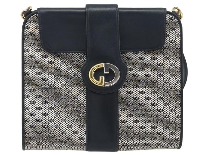 Borsa a Spalla GUCCI Micro GG Canvas Navy Gold Tone Auth ep15230 Blu navy - vista 13