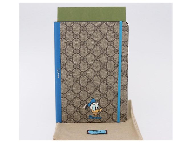 GUCCI GG Supreme Disney Donald Duck Note Book Cuir Beige Bleu Auth SW2661M - vue 12
