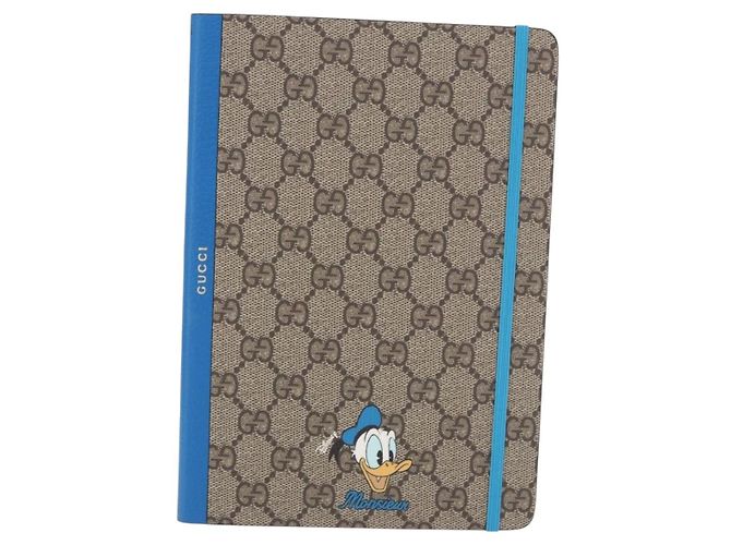 GUCCI GG Supreme Disney Donald Duck Note Book Cuir Beige Bleu Auth SW2661M - vue 13