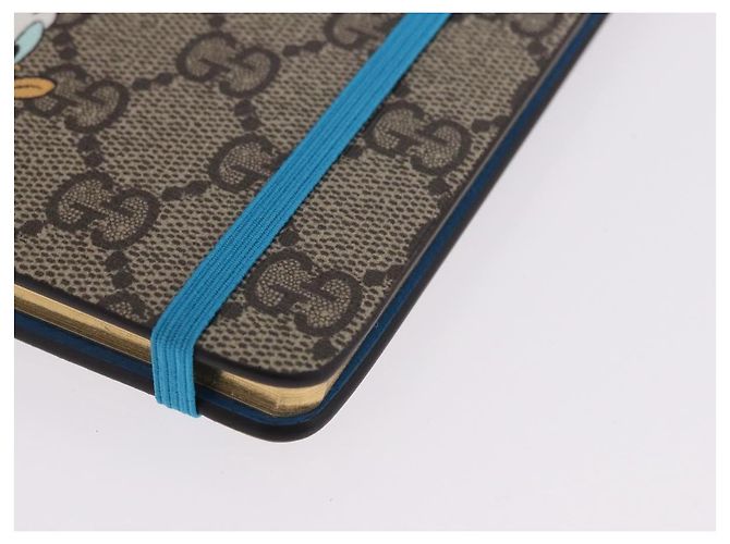 GUCCI GG Supreme Disney Donald Duck Note Book Cuir Beige Bleu Auth SW2661M - vue 14