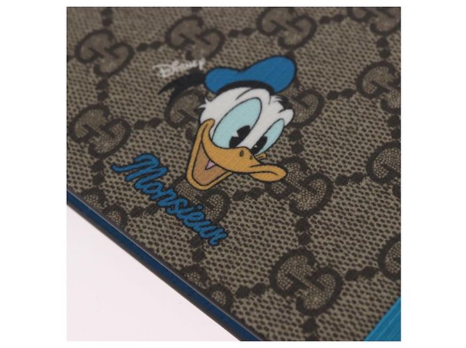 GUCCI GG Supreme Disney Donald Duck Note Book Cuir Beige Bleu Auth SW2661M - vue 17