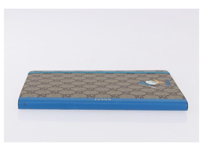 GUCCI GG Supreme Disney Donald Duck Note Book Cuir Beige Bleu Auth SW2661M - vue 4