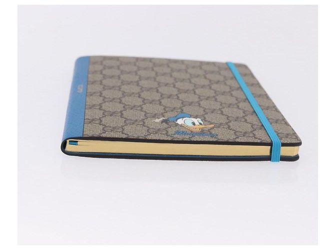 GUCCI GG Supreme Disney Donald Duck Note Book Cuir Beige Bleu Auth SW2661M - vue 6