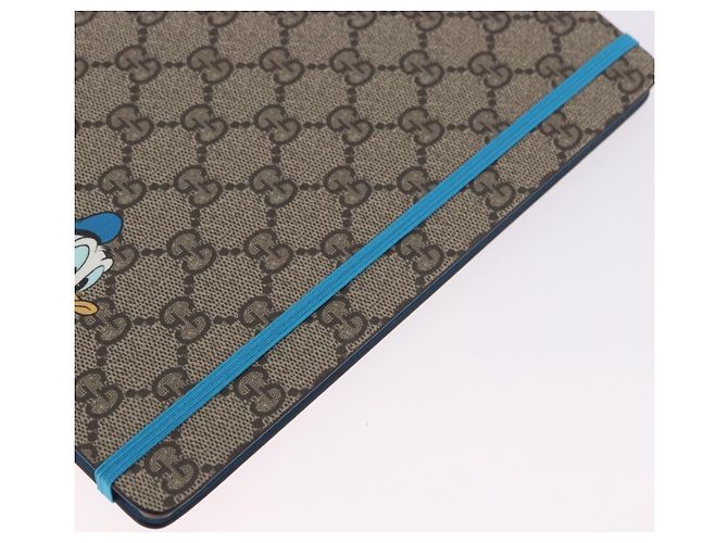 GUCCI GG Supreme Disney Donald Duck Note Book Cuir Beige Bleu Auth SW2661M - vue 8
