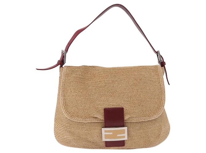FENDI Mamma Baguette Schultertasche Stroh Beige Silber Authentisch yk20673SAV - Ansicht 13