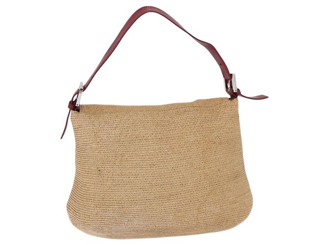 FENDI Mamma Baguette Schultertasche Stroh Beige Silber Authentisch yk20673SAV - Ansicht 2