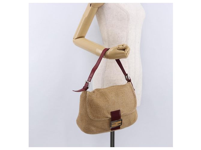 FENDI Mamma Baguette Schultertasche Stroh Beige Silber Authentisch yk20673SAV - Ansicht 24