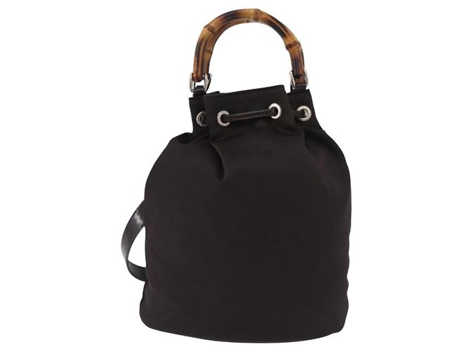 Sac à main GUCCI Bamboo Nylon 2way Marron Argent 003 2854 0060 0 Auth bs36299A Argenté - Ansicht 13