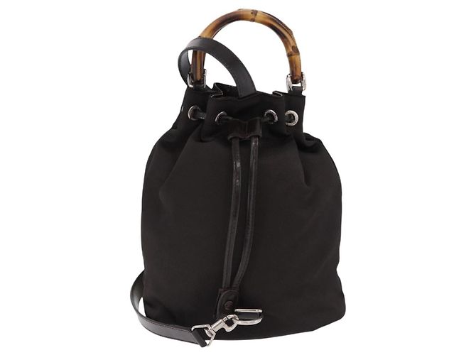 Sac à main GUCCI Bamboo Nylon 2way Marron Argent 003 2854 0060 0 Auth bs36299A Argenté - Ansicht 2