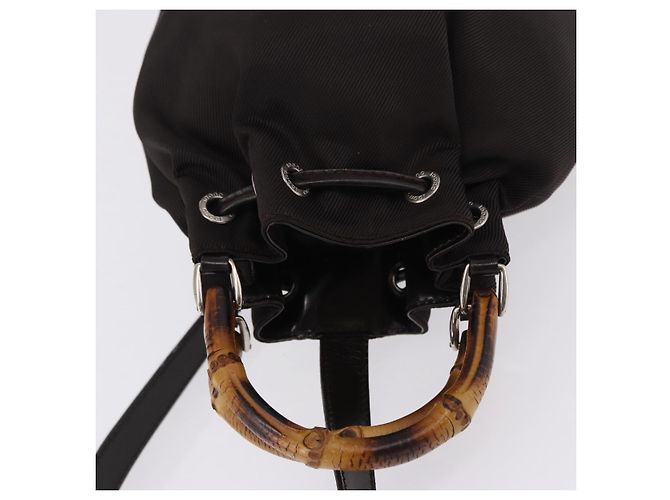 Sac à main GUCCI Bamboo Nylon 2way Marron Argent 003 2854 0060 0 Auth bs36299A Argenté - Ansicht 6
