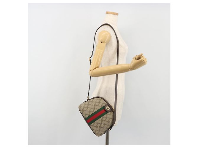 Borsa GUCCI GG Supreme Ophidia Sherry Line PVC Beige Oro 499621 Auth 194060 - vista 21
