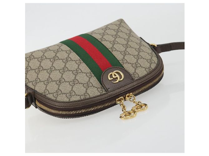 Borsa GUCCI GG Supreme Ophidia Sherry Line PVC Beige Oro 499621 Auth 194060 - vista 6