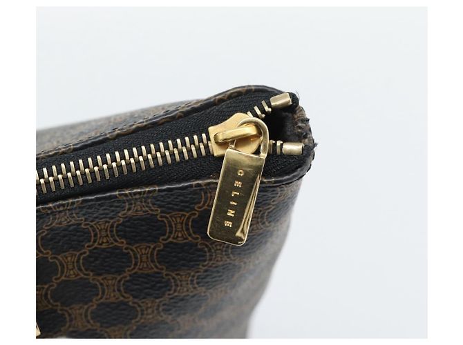 Céline Bolsa Tote CELINE Macadam Canvas PVC Couro Preto Ouro Auth 191826V Dourado - vista 10