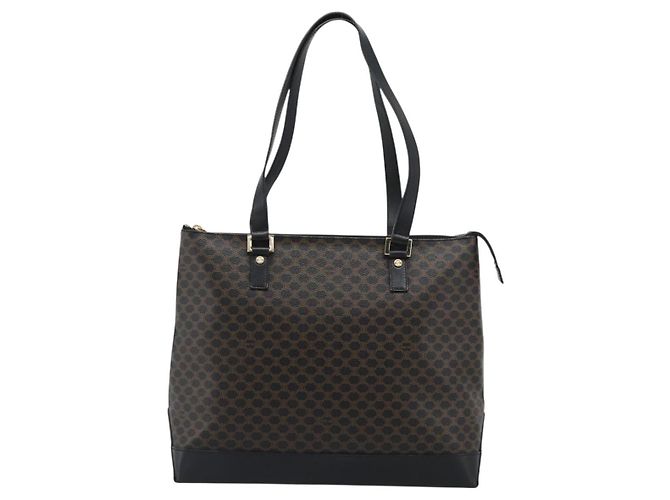 Céline Bolsa Tote CELINE Macadam Canvas PVC Couro Preto Ouro Auth 191826V Dourado - vista 13