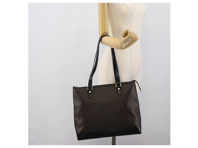 Céline Bolsa Tote CELINE Macadam Canvas PVC Couro Preto Ouro Auth 191826V Dourado - vista 21