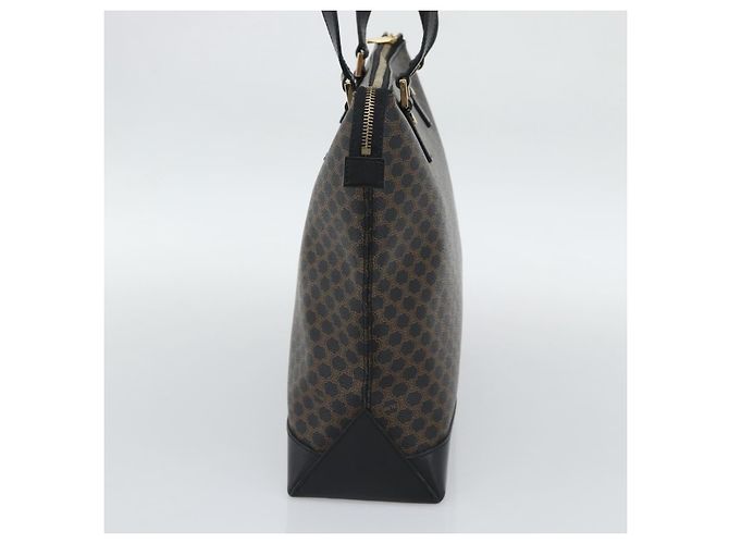 Céline Bolsa Tote CELINE Macadam Canvas PVC Couro Preto Ouro Auth 191826V Dourado - vista 4