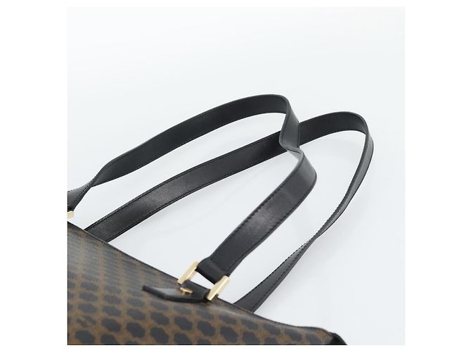 Céline Bolsa Tote CELINE Macadam Canvas PVC Couro Preto Ouro Auth 191826V Dourado - vista 8