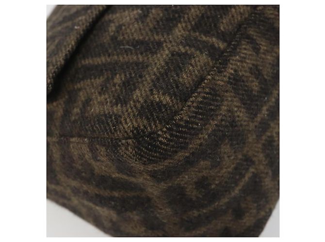 FENDI Zucca Canvas Mamma Baguette Bolsa de Ombro Lã Marrom Ouro Auth 192244V Dourado - vista 14