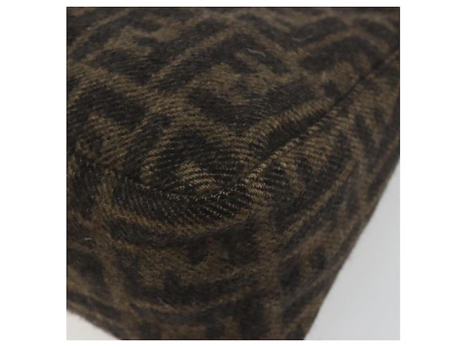FENDI Zucca Canvas Mamma Baguette Bolsa de Ombro Lã Marrom Ouro Auth 192244V Dourado - vista 15