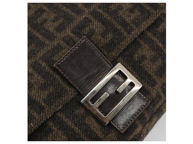 FENDI Zucca Canvas Mamma Baguette Bolsa de Ombro Lã Marrom Ouro Auth 192244V Dourado - vista 18
