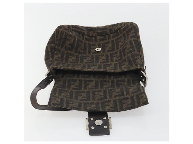 FENDI Zucca Canvas Mamma Baguette Bolsa de Ombro Lã Marrom Ouro Auth 192244V Dourado - vista 19