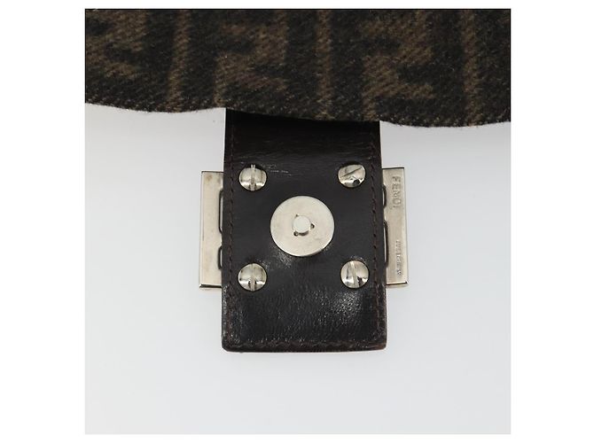 FENDI Zucca Canvas Mamma Baguette Bolsa de Ombro Lã Marrom Ouro Auth 192244V Dourado - vista 20