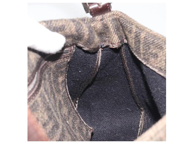 FENDI Zucca Canvas Mamma Baguette Bolsa de Ombro Lã Marrom Ouro Auth 192244V Dourado - vista 22