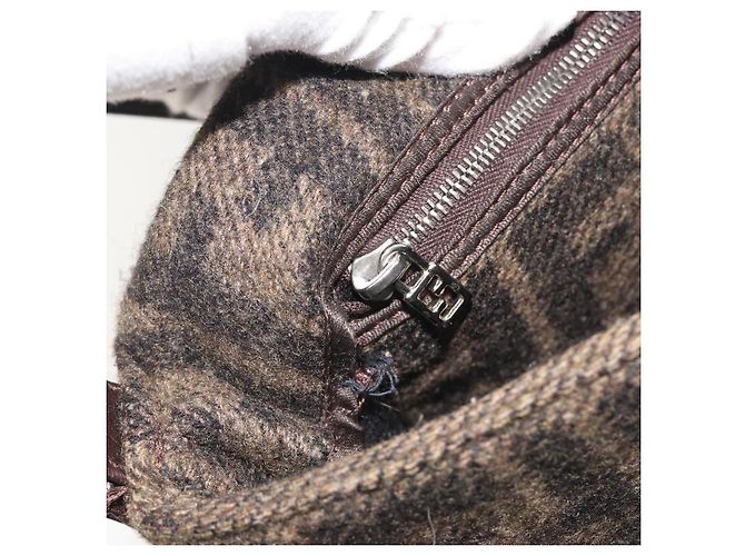 FENDI Zucca Canvas Mamma Baguette Bolsa de Ombro Lã Marrom Ouro Auth 192244V Dourado - vista 24
