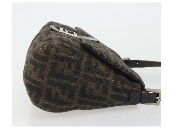 FENDI Zucca Canvas Mamma Baguette Bolsa de Ombro Lã Marrom Ouro Auth 192244V Dourado - vista 3