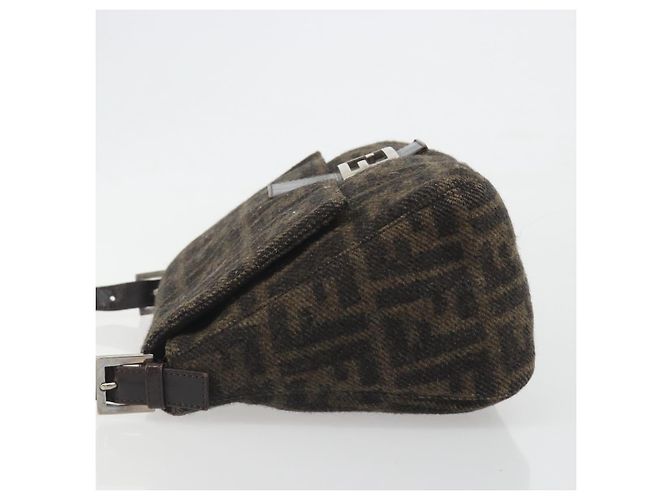 FENDI Zucca Canvas Mamma Baguette Bolsa de Ombro Lã Marrom Ouro Auth 192244V Dourado - vista 4