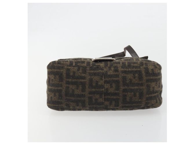 FENDI Zucca Canvas Mamma Baguette Bolsa de Ombro Lã Marrom Ouro Auth 192244V Dourado - vista 5