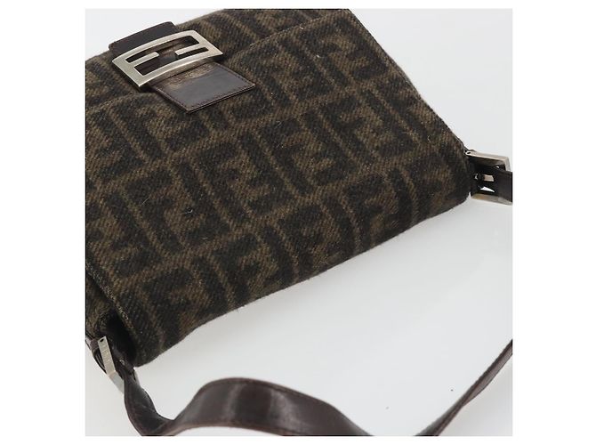 FENDI Zucca Canvas Mamma Baguette Bolsa de Ombro Lã Marrom Ouro Auth 192244V Dourado - vista 6