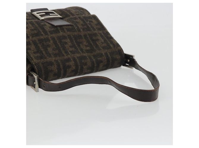 FENDI Zucca Canvas Mamma Baguette Bolsa de Ombro Lã Marrom Ouro Auth 192244V Dourado - vista 7