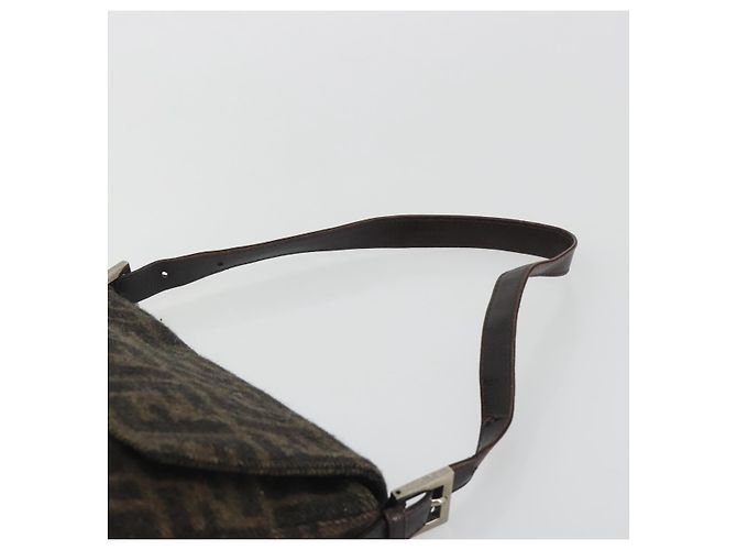 FENDI Zucca Canvas Mamma Baguette Bolsa de Ombro Lã Marrom Ouro Auth 192244V Dourado - vista 8